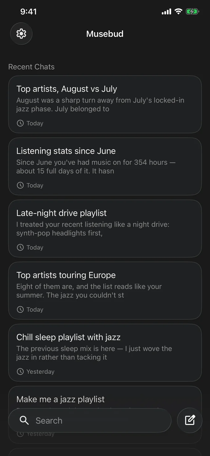 Musebud recent chats