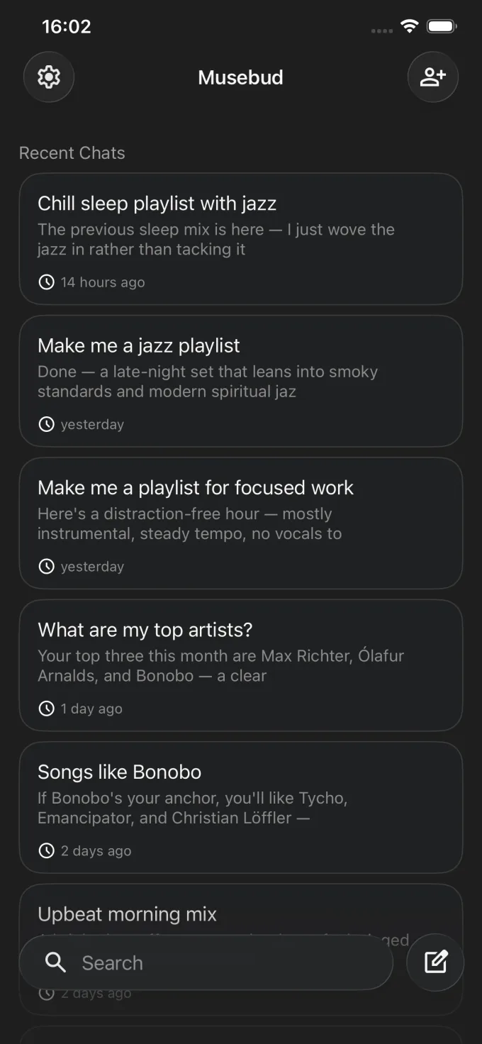 Musebud recent chats