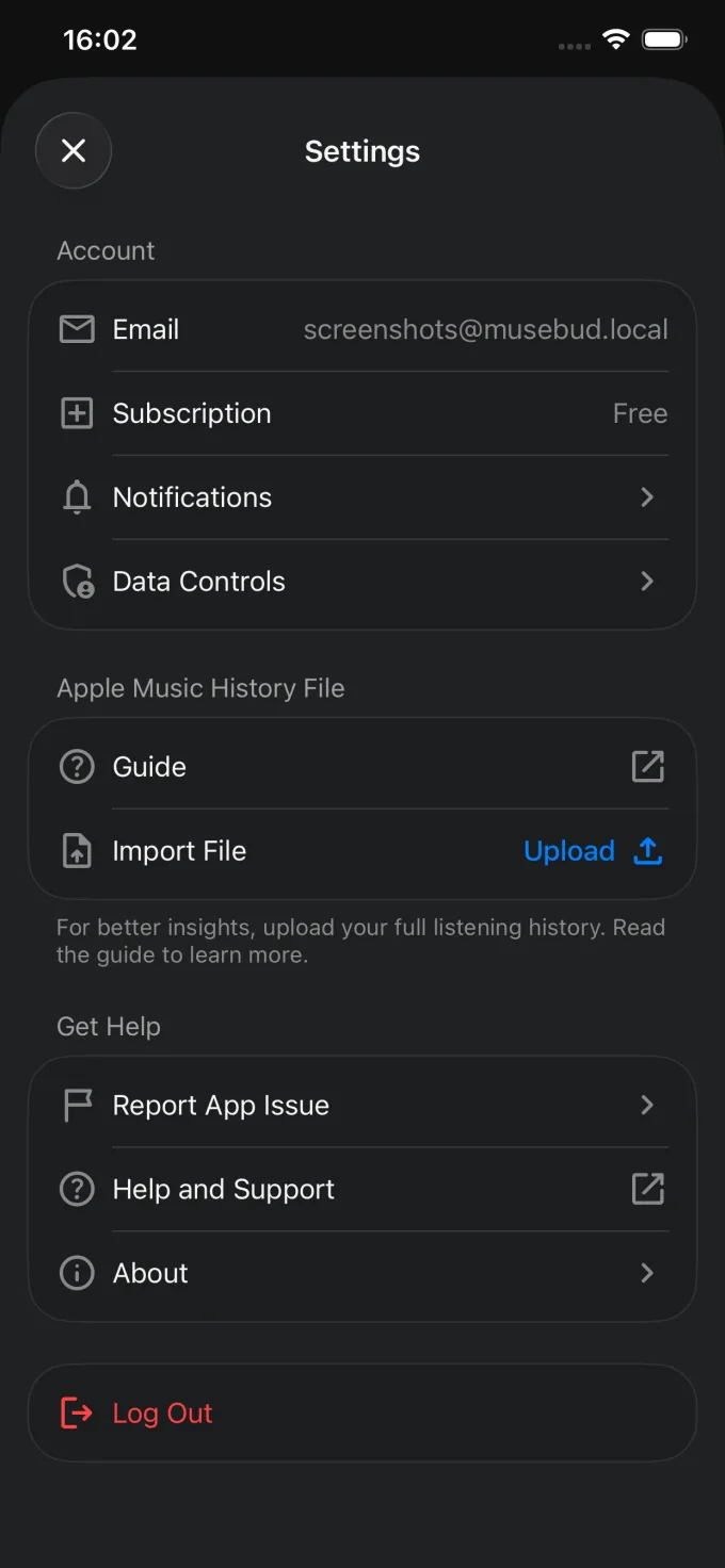 Musebud settings