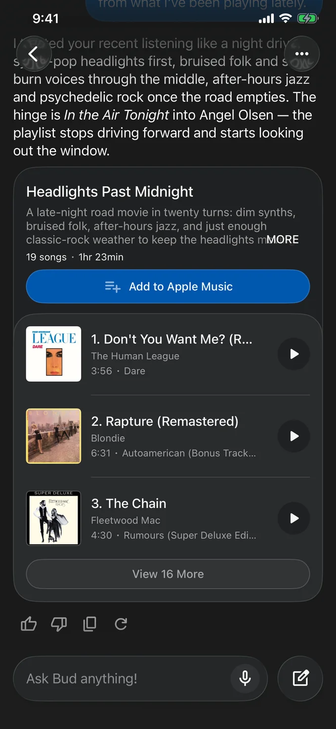 Musebud building a playlist in conversation
